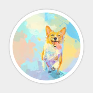 Happy Corgi - Dog Art Magnet