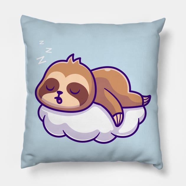 Cute Sloth Sleeping On Cloud Cartoon Pillow by Catalyst Labs