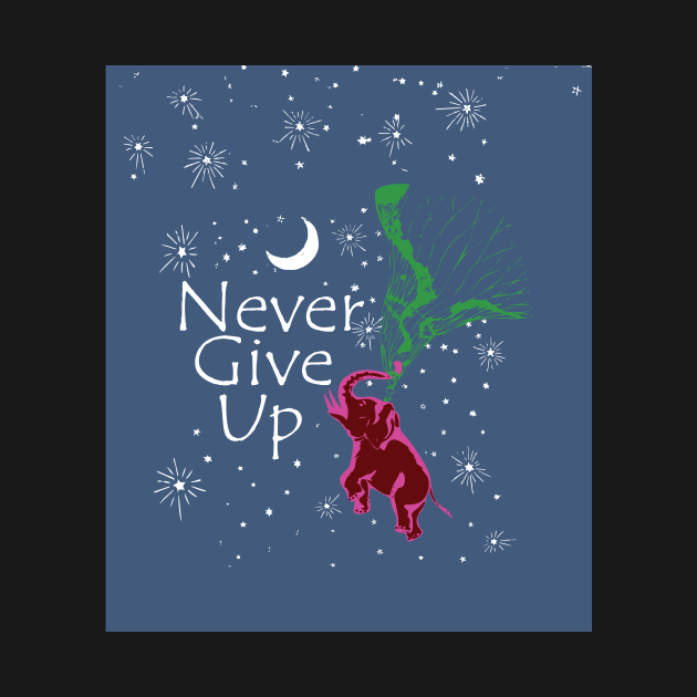 Motivational Never Give Up Flying Pink Red Elephant by pelagio