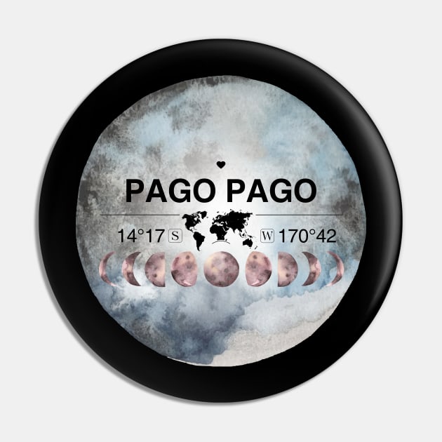 Pago Pago, American Samoa, United States of America, USA, Watercolor Design with Latitude & Longitude Map Coordinates Pin by MapYourWorld