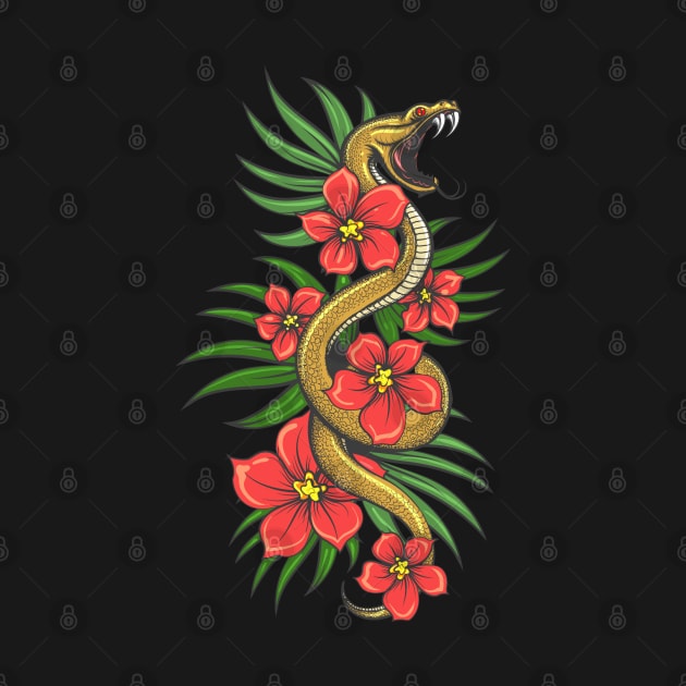 Crawling Snake with flowers and grass Leaves. by devaleta