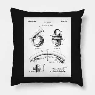 Brass Band Horn Patent - Musician Wind Instrument Art - White Pillow