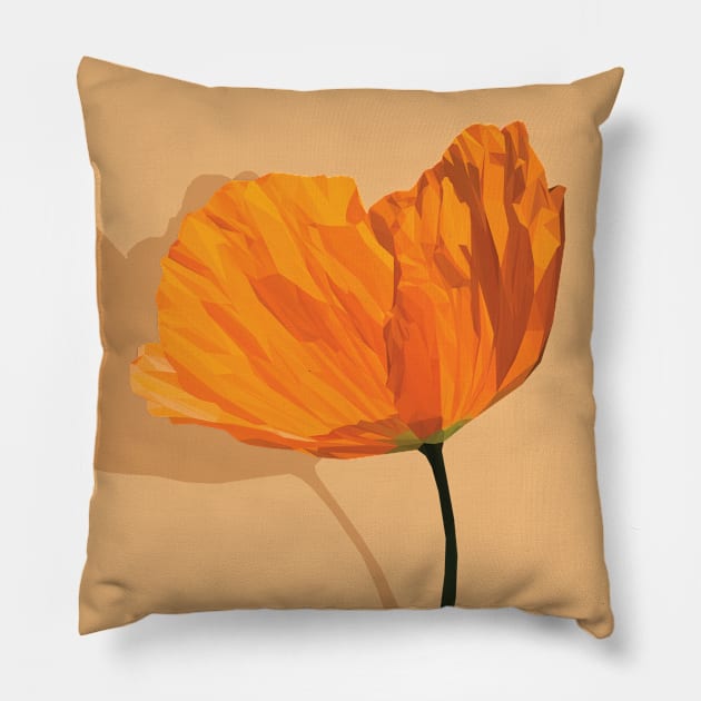 Low Poly Orange Poppy Pillow by ErinFCampbell