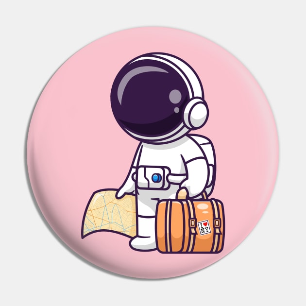 Cute Astronaut Travelling With Map And Suitcase Cartoon Pin by Catalyst Labs