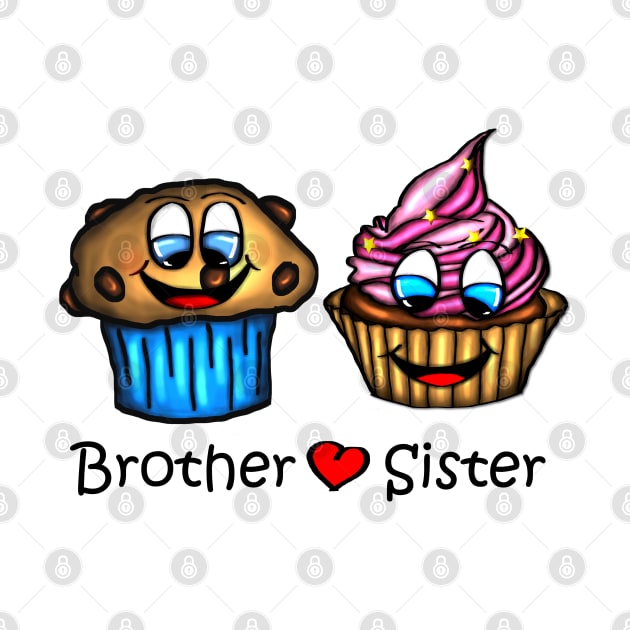 Smiling Muffin and Cupcake - Brother and Sister with red heart by emyzingdesignz