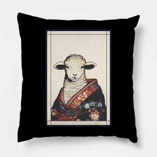 Sheep with kimono japanese vintage Pillow