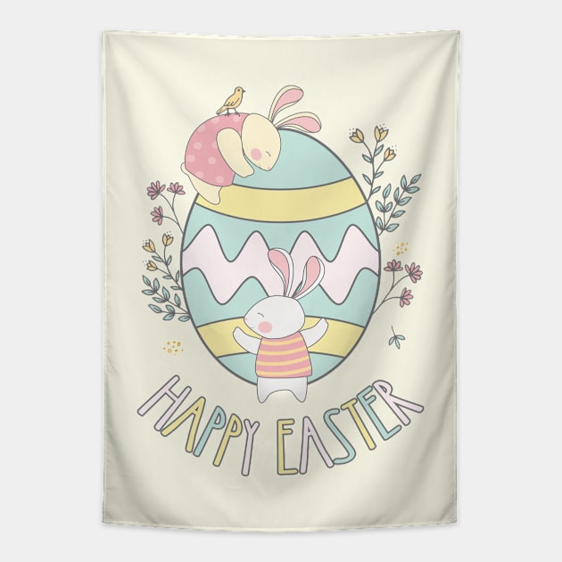 Easter 2022 Easter Day Bunnies Egg Hunting Tapestry by Fitastic