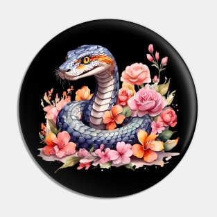 A snake decorated with beautiful watercolor flowers Pin