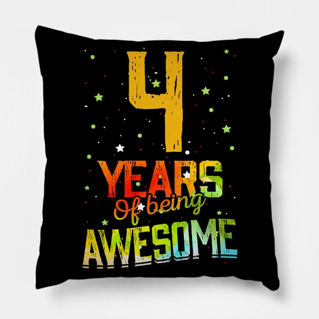 4th Anniversary Gift Vintage Retro 04 Years Of Being Awesome Gifts Funny 4 Years Birndday Girl Boys Kids Pillow by nzbworld