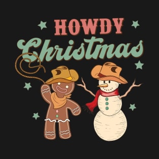 Howdy Christmas Retro Groovy Cowboy Snowman Western Funny T-Shirt