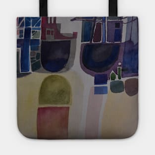 Purple Abstract Boats in Harbour Tote