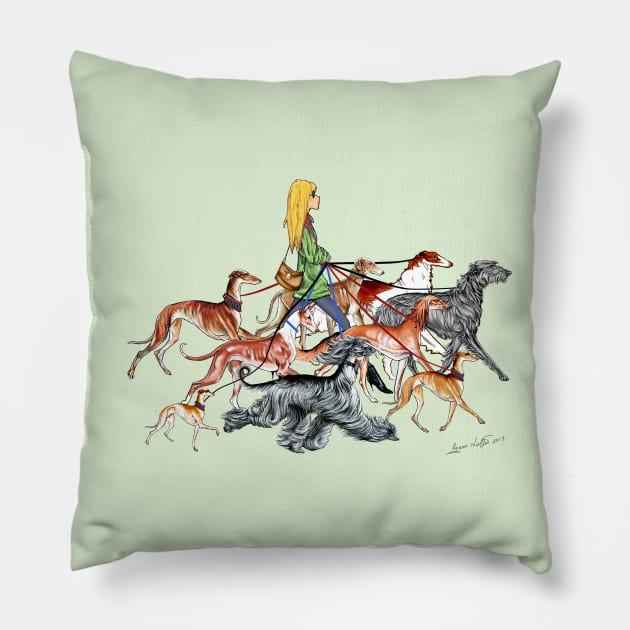 NEW!!!   Walking the Sighthounds.   BLONDE HAIR! Pillow by chepea2