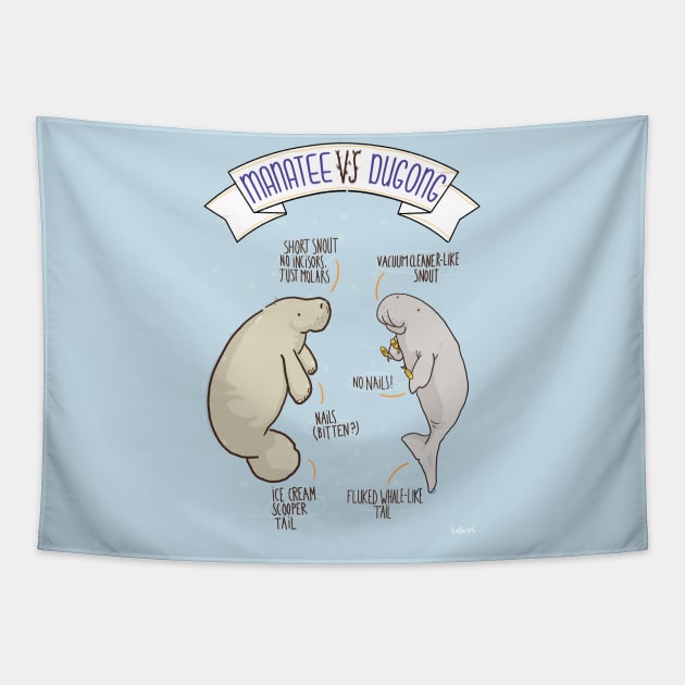 Manatee VS Dugong: an educational poster with a bit of humour illustration Tapestry by tostoini