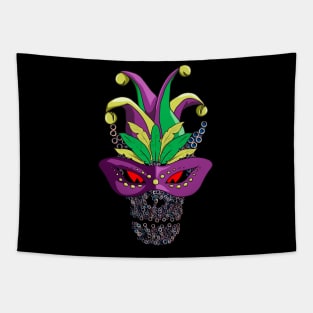 Creepy Mechanical Skull In Mask Carnival Party Mardi Gras Tapestry