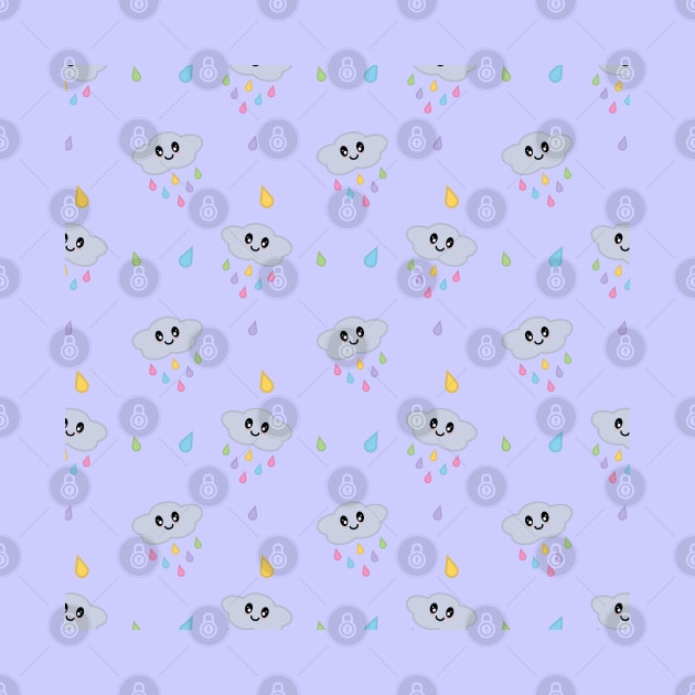 Kawaii Cute Raining Rainbow Clouds Pattern in Purple by Kelly Gigi