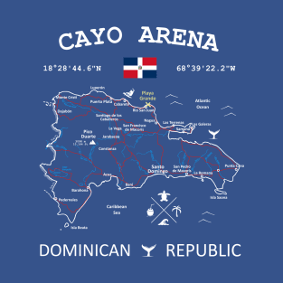 Cayo Arena Dominican Republic Flag Travel Map Coordinates GPS T-Shirt