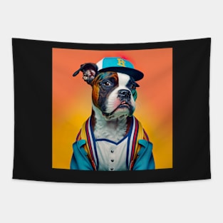 Dog Wearing Baseball Uniform Team Tapestry