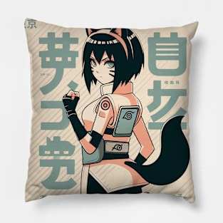 Retro Pop Nekomimi Girl - Vintage Anime T-Shirt Design Pillow