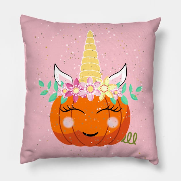 Halloween Pumpkin Glitter Unicorn Pillow by apparel.tolove@gmail.com