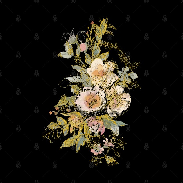 Golden Elegance: Design Featuring Sprinkled Wild Roses by Lighttera