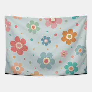 Cute Multicolor Flower Pattern On Pastel Turquoise Tapestry