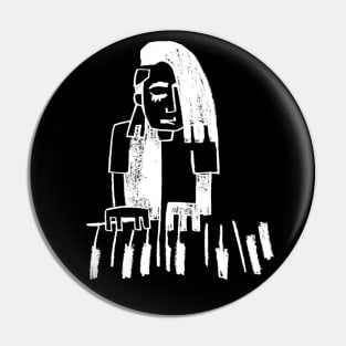 Piano Keyboard Girl Black and White Pin