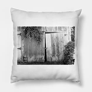 Weathered Barn Doors BnW Pillow