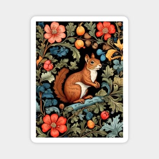 Squirrel in Forest | William Morris Inspired Art | Nature Artwork T-Shirt Magnet