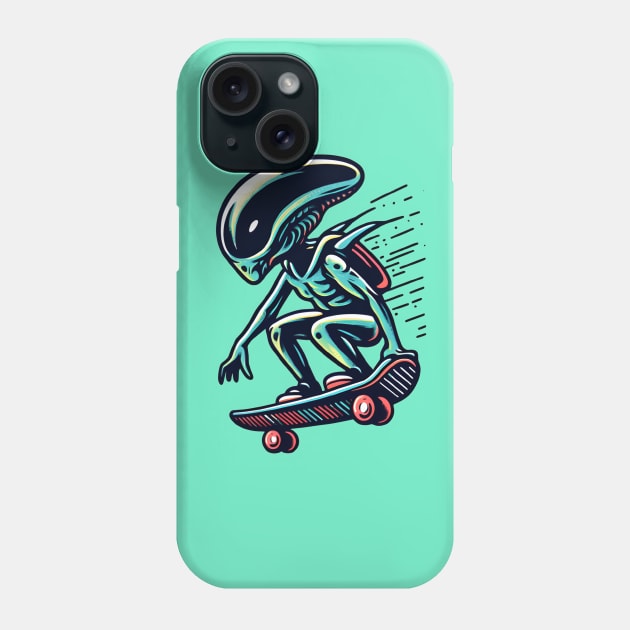 Skate into the Unknown: Whimsical Alien Skateboard Art Prints for an Otherworldly Ride! Phone Case by insaneLEDP