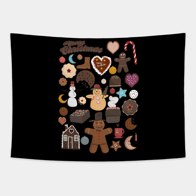 Cute Christmas Postcards - Cute Christmas Illustration - christmas cookies illustration Tapestry by Boogosh