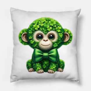 Clover Monkey St Patricks Day Pillow