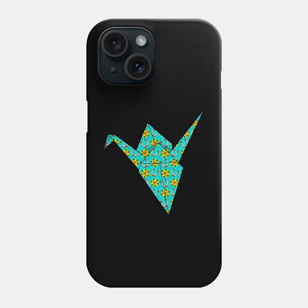 Turquoise origami crane yellow flowers Phone Case by theorigamiuniverse