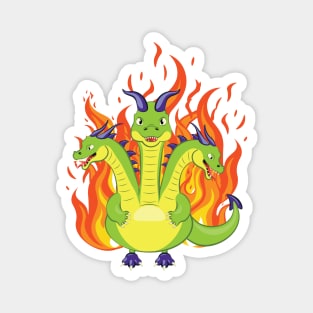 Three headed dragon with fire Magnet