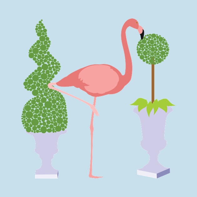 Pink Flamingo and Topiary Garden by evisionarts