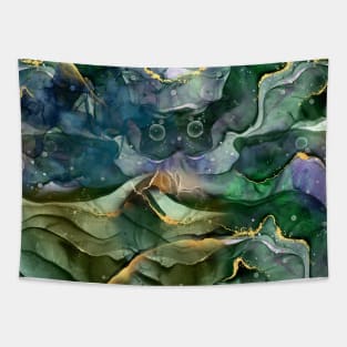 Green Gold Ink Abstract Tapestry