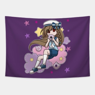 Anime Sailor Girl eating Cat Donut Tapestry