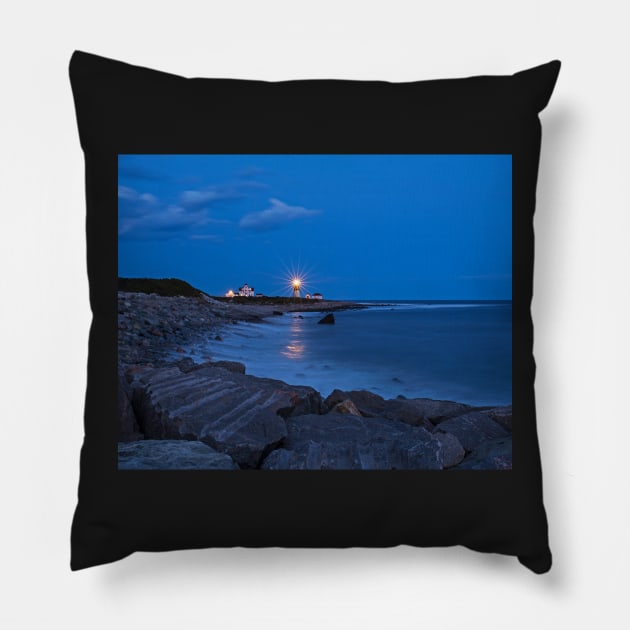 Beacon in the Night Judith Point Lighthouse Narragansett Rhode Island RI Breakwater Pillow by WayneOxfordPh