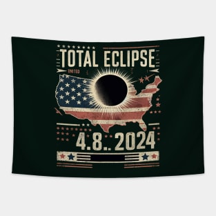 Total Solar Eclipse 2024 Totality Phases US American Flag T-Shirt Tapestry