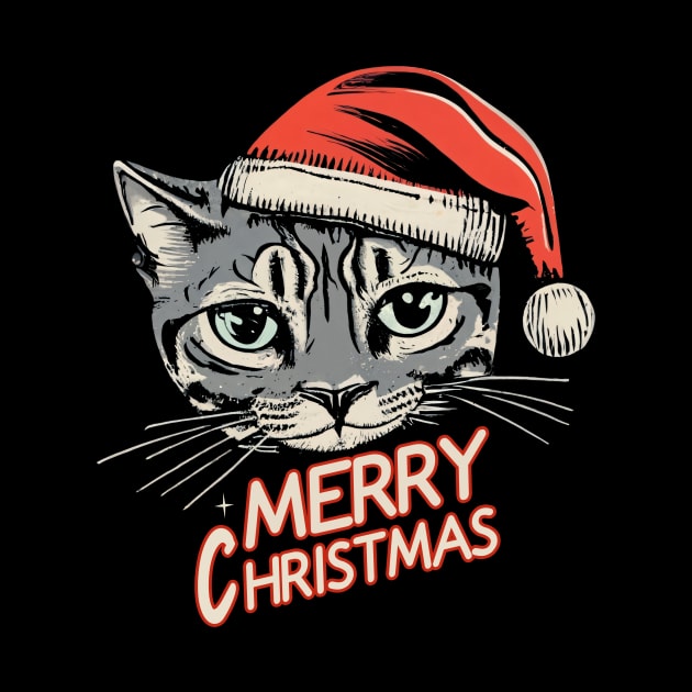 Funny Cat Santa Merry Christmas Vintage by fupi