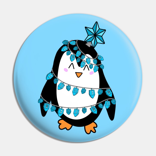 Cute Jewish Hanukkah Chrismukkah Christmas Tree Wrapped Penguin Cartoon, made by EndlessEmporium Pin by EndlessEmporium