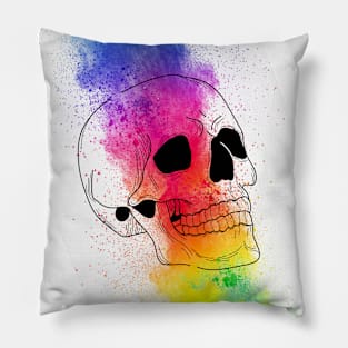 💀🎨Crazy beautiful halloween skull design skeleton - colorful, painting, psychedelic Pillow