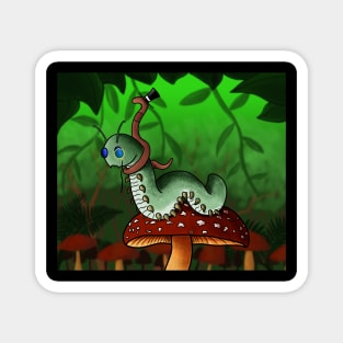 Two Best Friends, a caterpillar and a worm on a mushroom fantasy Magnet