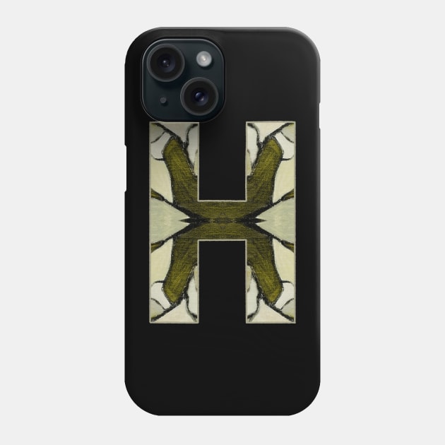 Letter H Monogram Initial Olive Green Pearl White Aesthetic Abstract Pattern Painting On Canvas Phone Case by Go Abstract Art