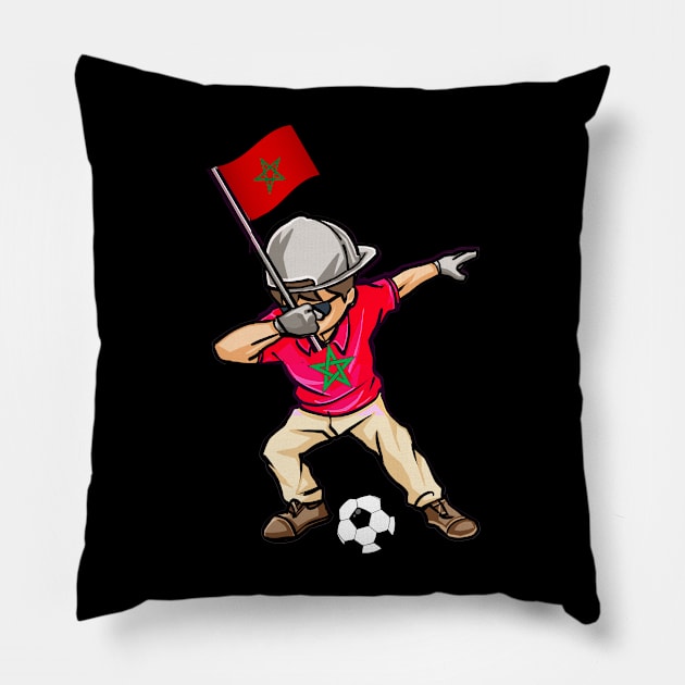 Dabbing Soccer Boy holdig moroccan flag football Pillow by AlexiShop