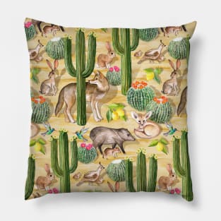 Early Arizona Morning - Watercolor Animals and Cacti Pillow