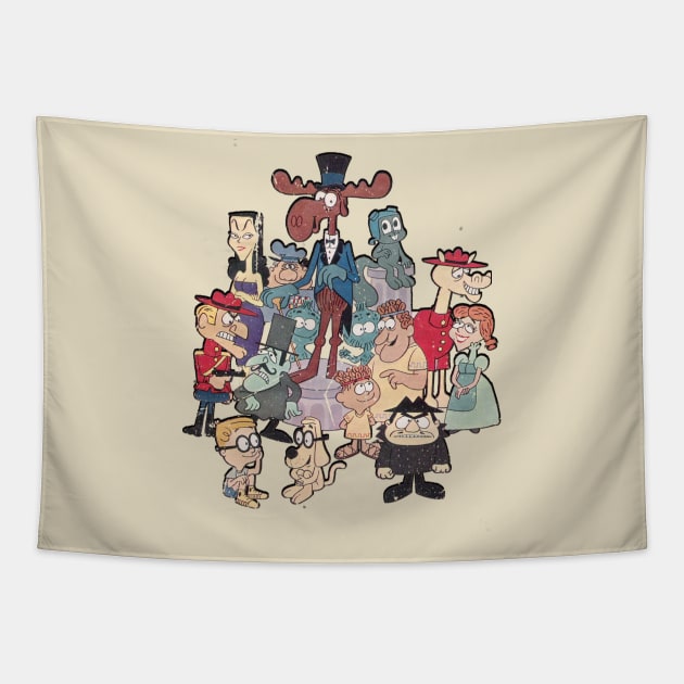 Distressed Rocky, Bullwinkle and Friends Authentic Vintage Style Tapestry by offsetvinylfilm