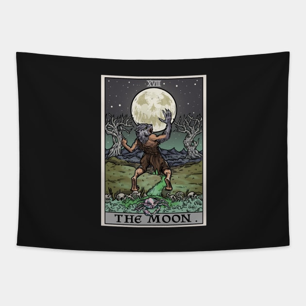 The Moon Halloween Tarot Card Werewolf Jack O Lantern Crab Tapestry by TheGhoulishGarb