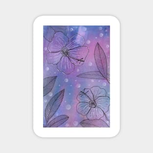 Hibiscus Flowers at Night Watercolor Art Magnet