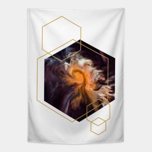 Solar System with Gold Hexagons Tapestry