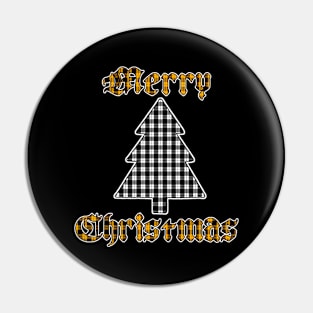 White & Gold Merry Christmas Plaid (Dark Colored Shirts) Pin